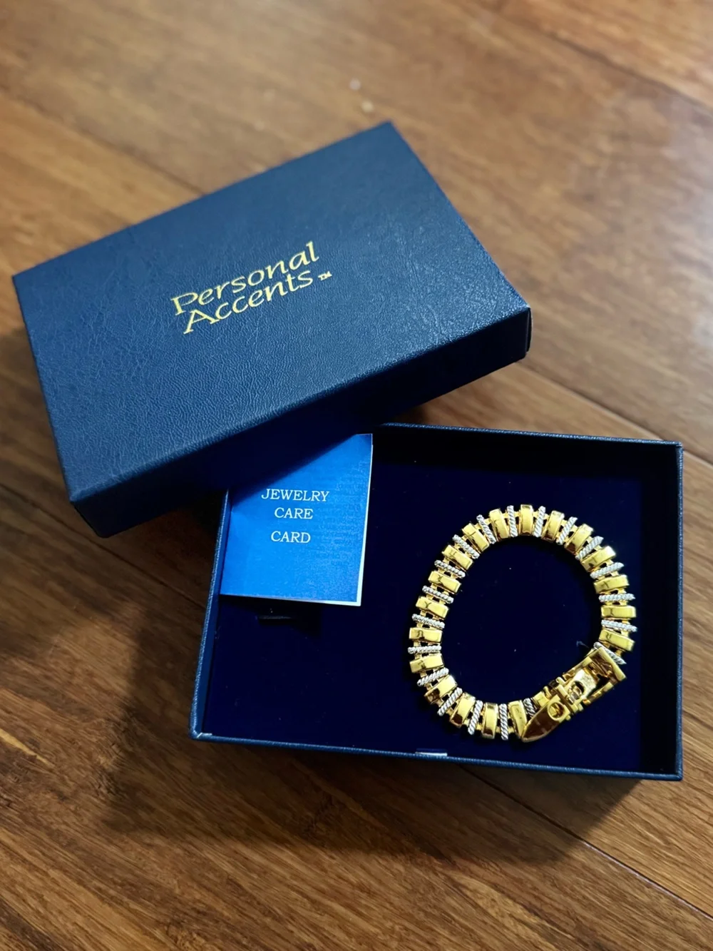 NIB Vintage Art Deco Gold Silver Two-Tone Metal Buckle Roped Bar Link Bracelet